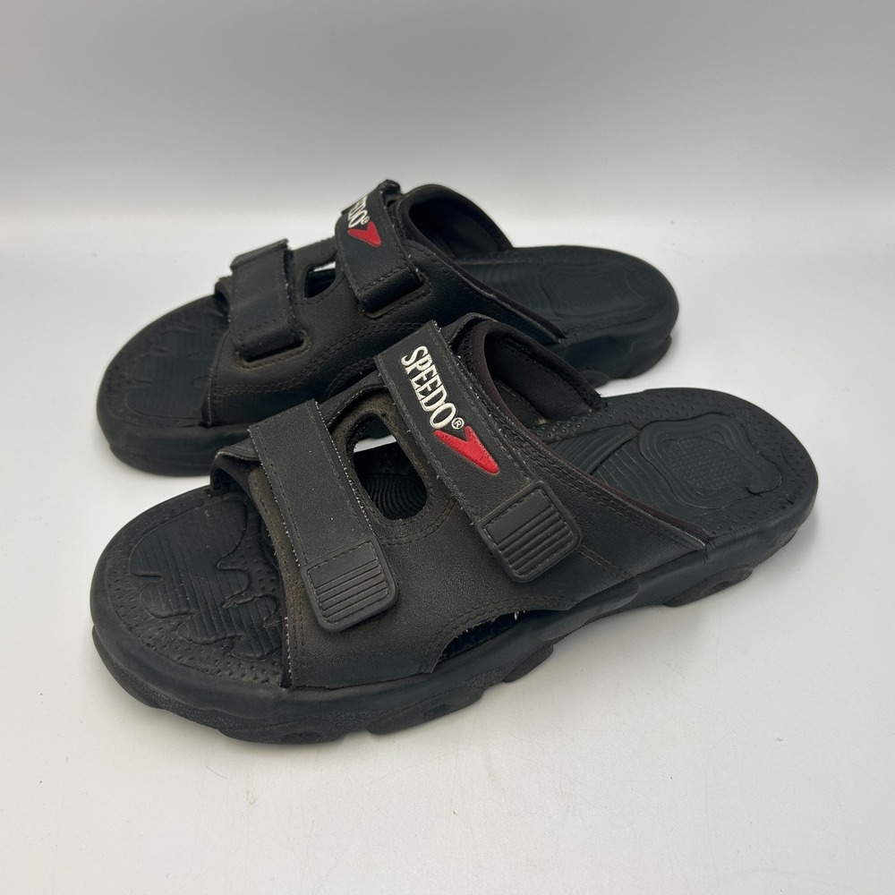 Speedo Sandals Mens 7.5 Womens 9 Medium Black Rubber Slip On Water Shoe No Slip